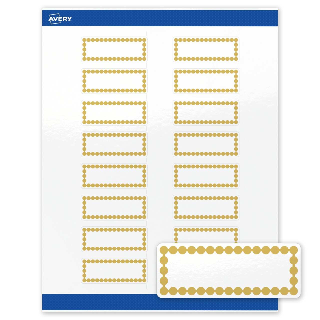 Avery Printable Rectangle Labels with Sure Feed Technology, Gold Beads Design, 1" x 2-5/8", Glossy White Permanent Labels, Laser/Inkjet, 160 Total, Great for Address Labels